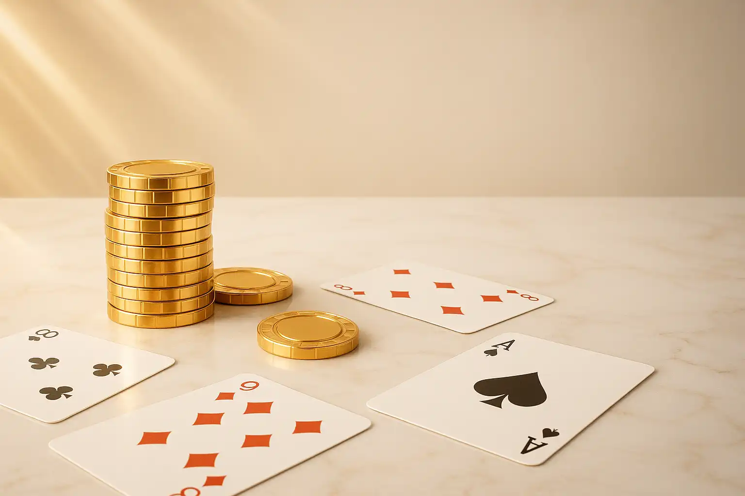 Golden casino chips and cards on a premium Casa Casino background